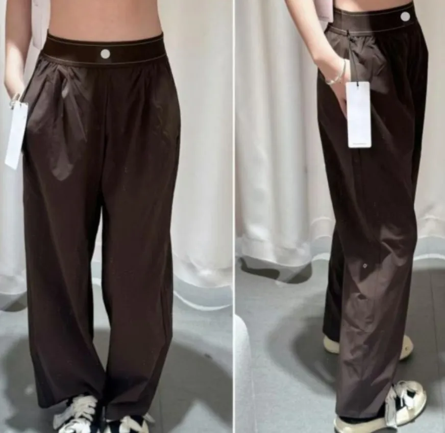 Designer Yoga Pants Women's Suit Up Active Trousers Long High-Waist Full-length Dance Studio Trousers Brown Straight-Leg Fashion Jogger Wrinkle-r