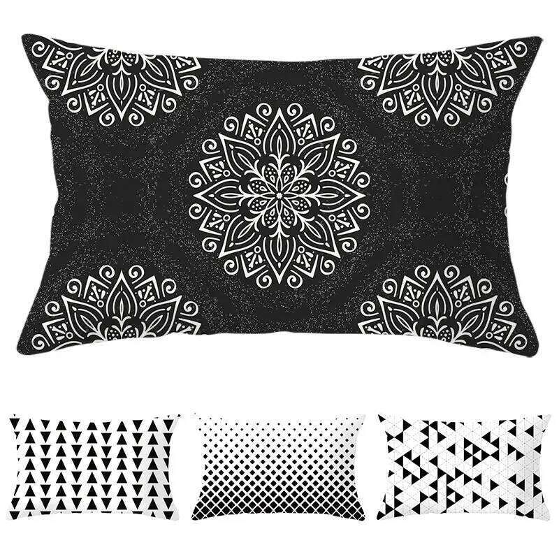 Black White Cushion Cover Home Decor Pillowcase Geometric Pattern
