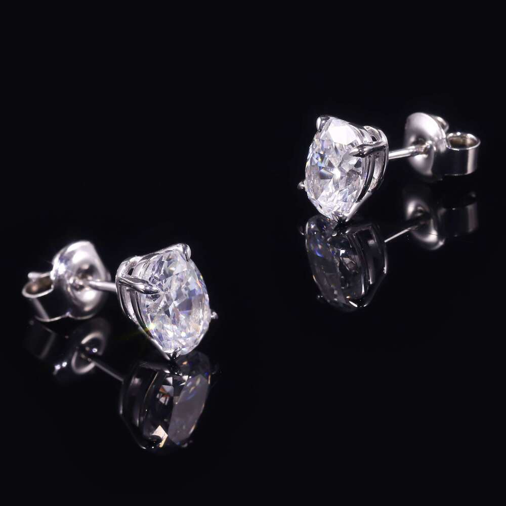 Abiding Hot Selling White Gold 375 10K 14K VVS Gra 1Ctw 2Ctw 3Ctw 5Ctw Per Pair Oval Moissanite Stud Earrings For Men & Women