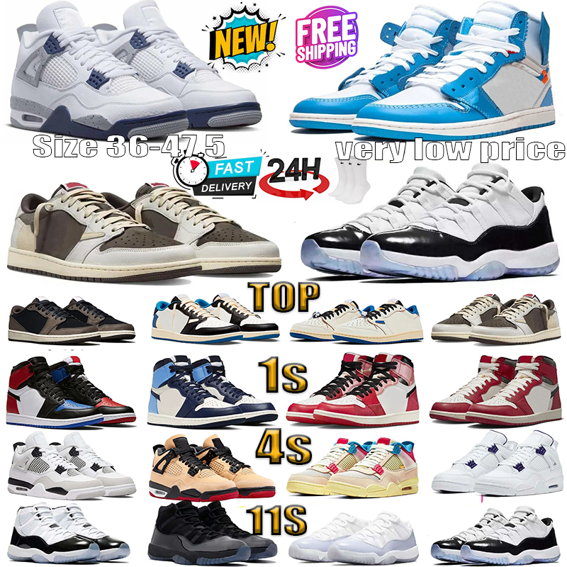 Free shipping Designer 1s 4s 11s Basketball Shoes for Men Women Black Cat Cement Thunder Metallic University low 1 Sneakers Trainers Sneakers size 36-47