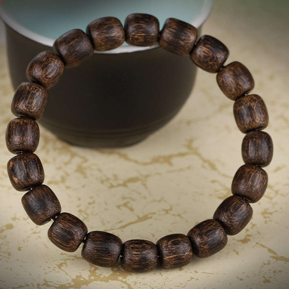 Authentic Vietnamese Agarwood Grade Barrel Men's Buddhist Cultural Play Apple Beads Plain Bracelet Black Oil Old Material - view 6