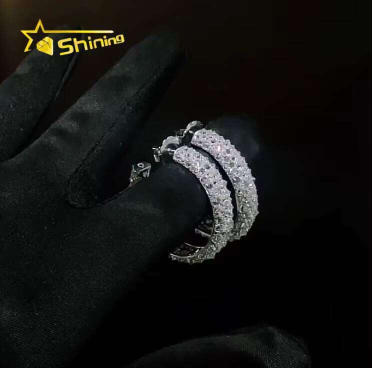 New Arrivals Charms Fashion Jewelry Custom S925 Silver Iced Out VVS Moissanite Diamond Mosaic Inverted Mens Hoop Earrings