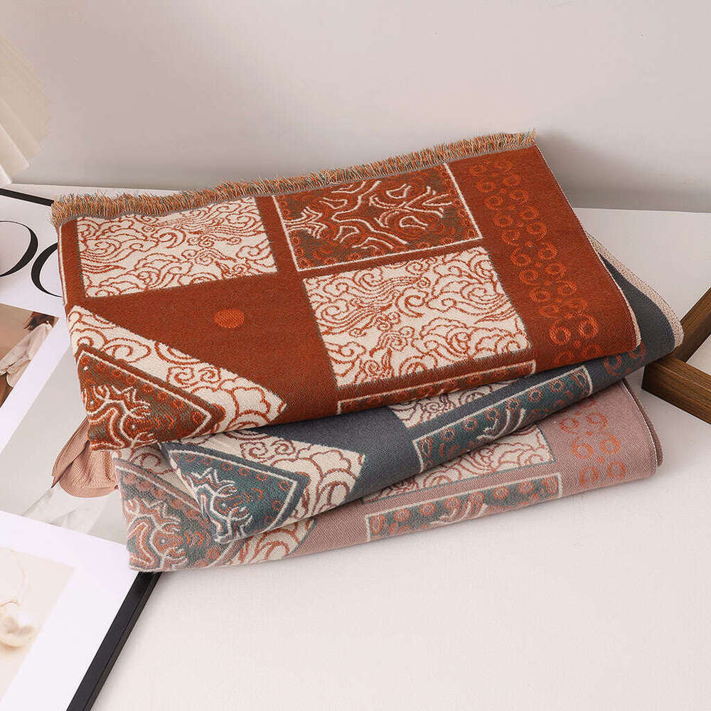 Imitation Cashmere for Women, Autumn and Winter 2026 New Vintage Totem Shawl, Versatile Thickened Warm Cold-Proof Scarf with Loose Edges