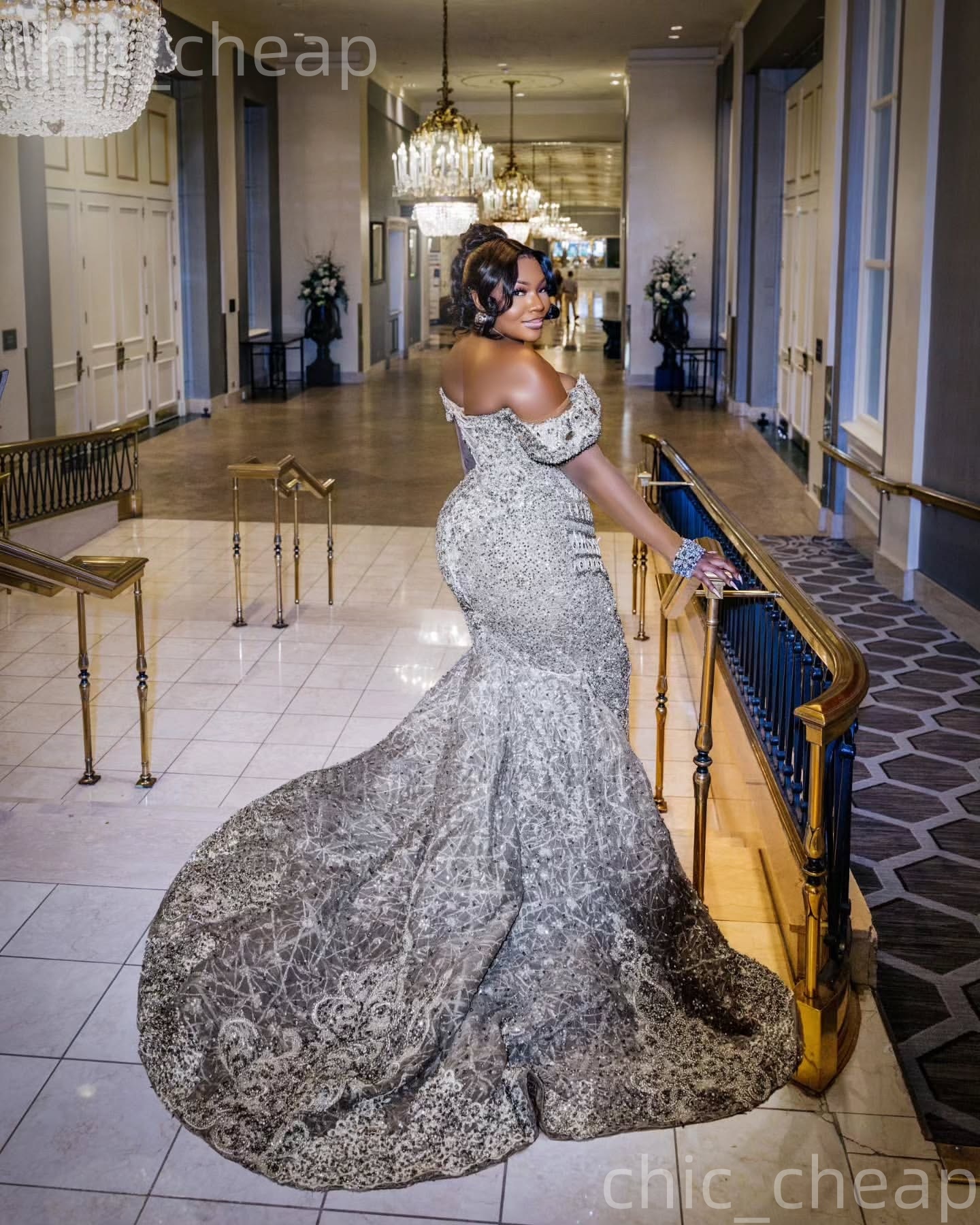 Aso Ebi Silver Mermaid Prom Dresses 2026 Beaded Crystals Detachable Train Evening Formal Party Second Birthday Engagement Gowns Dress For Special Occa