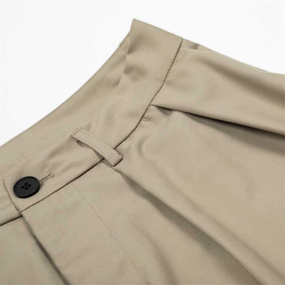 Loose Wide-Leg Long Pants Mens Casual Dress Pants American Style Solid Color Versatile Double Pleat Design Straight-Leg Floor-Length Pants