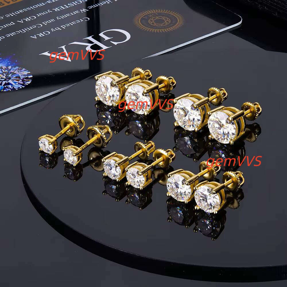 In Stock Wholesale Bulk Women Fine Jewelry Stud Earrings Sterling Silver 925 Gold Plated Mossanite Moissanite Diamond 0.1Ct-4Ct