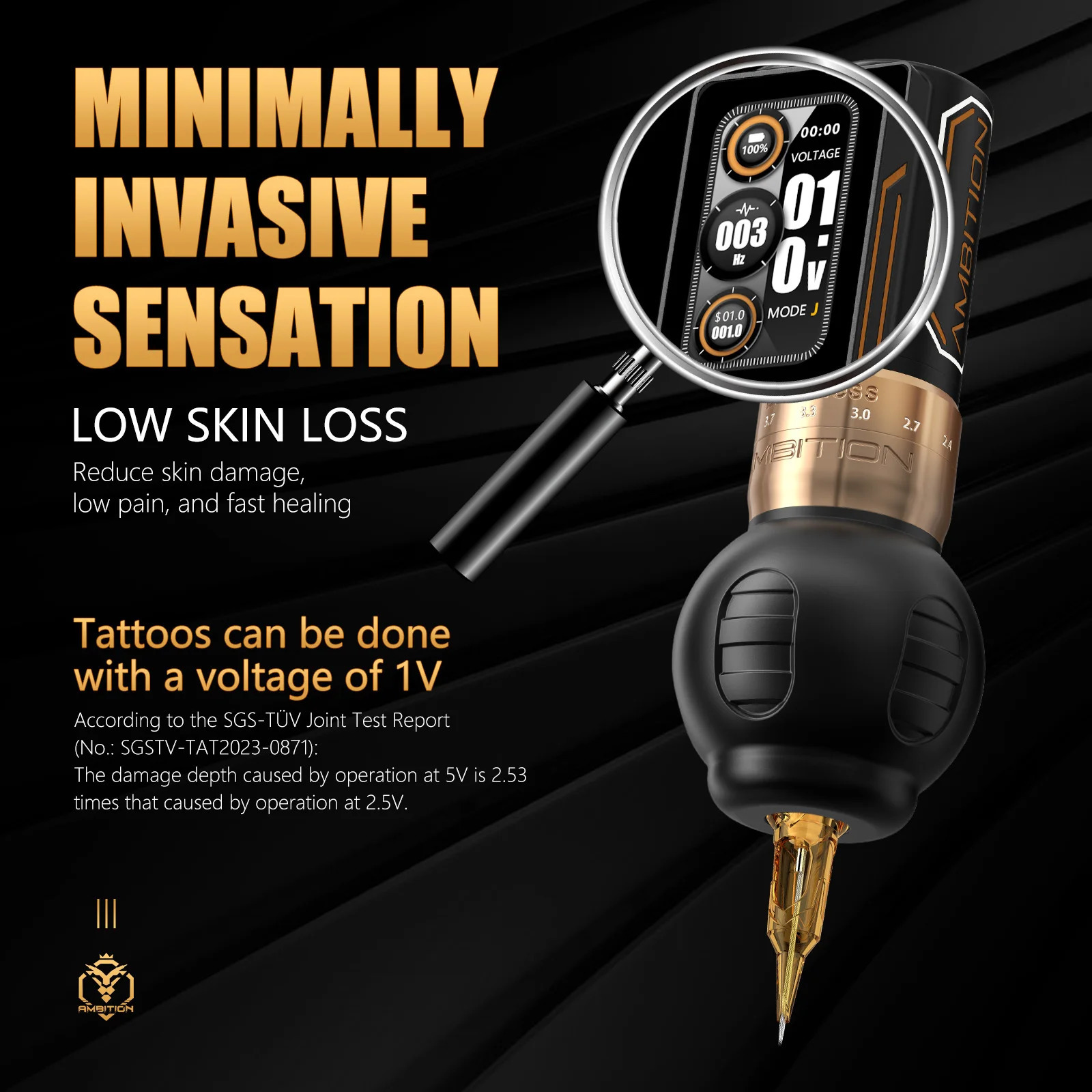 Ambition Ninja Max 280 Wireless Tattoo Machine 24mm-45mm Adjustable Stroke 54mm34mm Grip Brushless Motor 2400mAh Battery Pen 260203