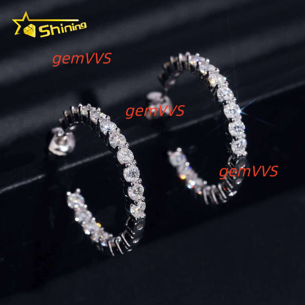 Hot Selling 925 Sterling Silver Fashion Jewelry Pass Diamond Tester Hoop 3Mm Women Moissanite Earrings