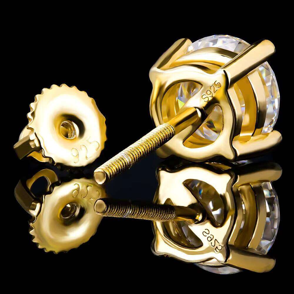 In Stock Wholesale Bulk Women Fine Jewelry Stud Earrings Sterling Silver 925 Gold Plated Mossanite Moissanite Diamond 0.1Ct-4Ct
