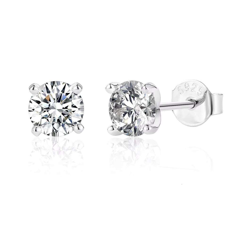VVS Moissanite Earrings Wholesale Classic 4 Prong Round Cut 925 Sterling Silver Studs For Women Luxury Jewelry