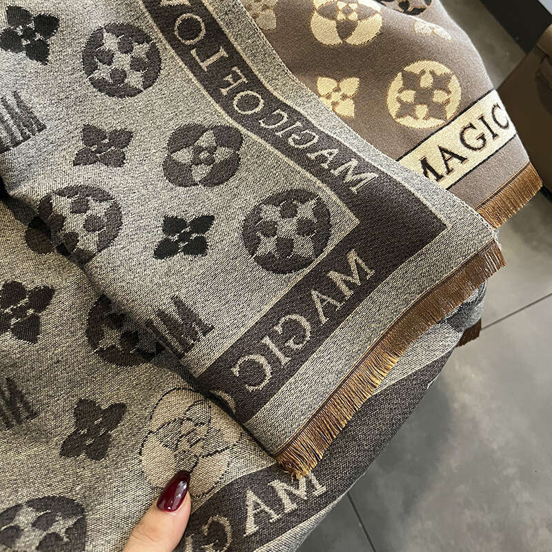 Autumn Winter Korean Version Printed Imitation Cashmere Scarf for Women, Dual-use Air Conditioning Shawl, New Double-sided Thickened Neck Warmer