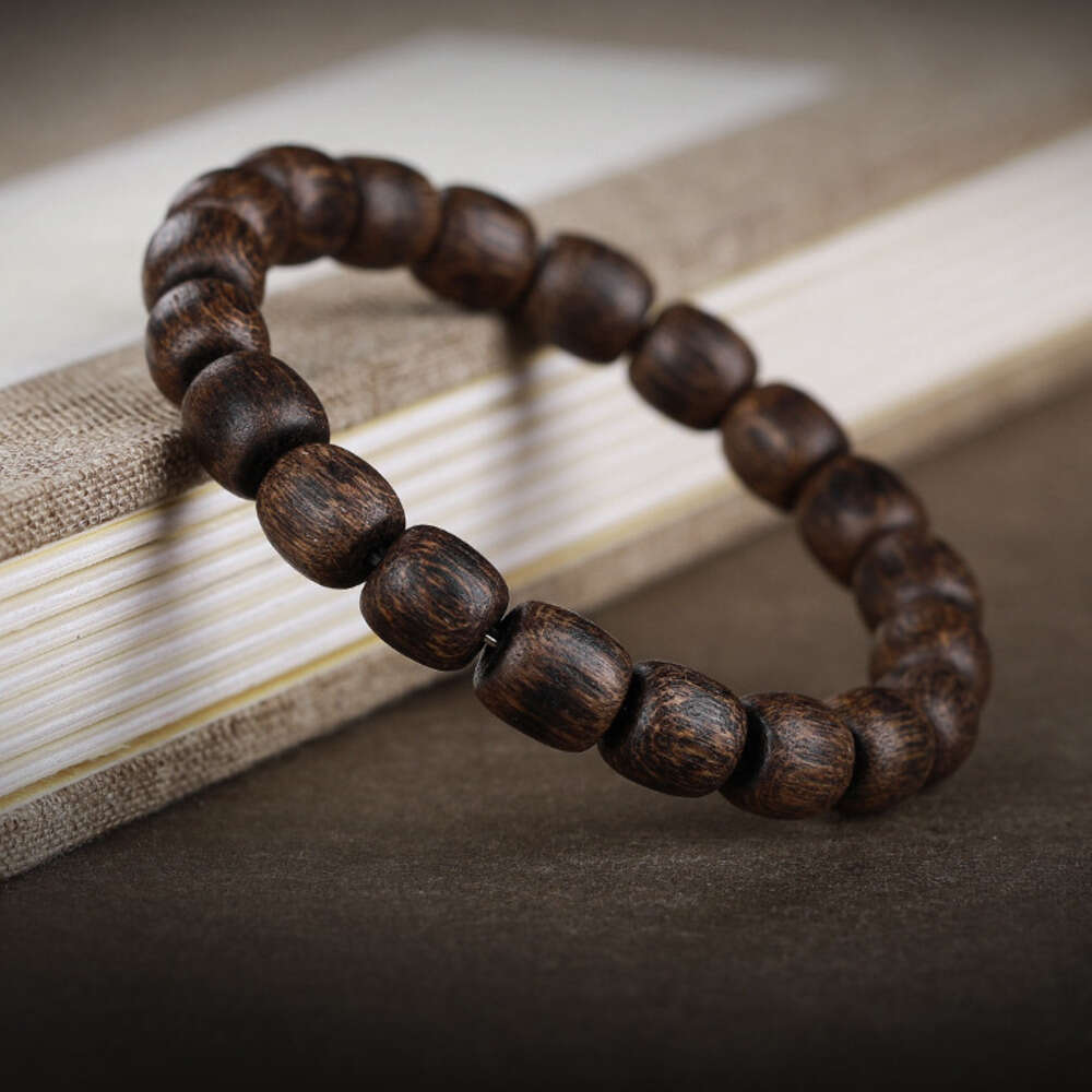 Authentic Vietnamese Agarwood Grade Barrel Men's Buddhist Cultural Play Apple Beads Plain Bracelet Black Oil Old Material - view 8