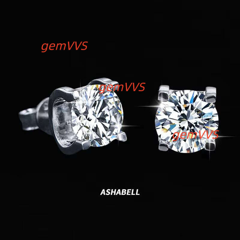 Wholesale Hip Hop Unisex S925 Silver Classic 1 Ct VVS D Color Moissanite Stud Earrings For Men And Women