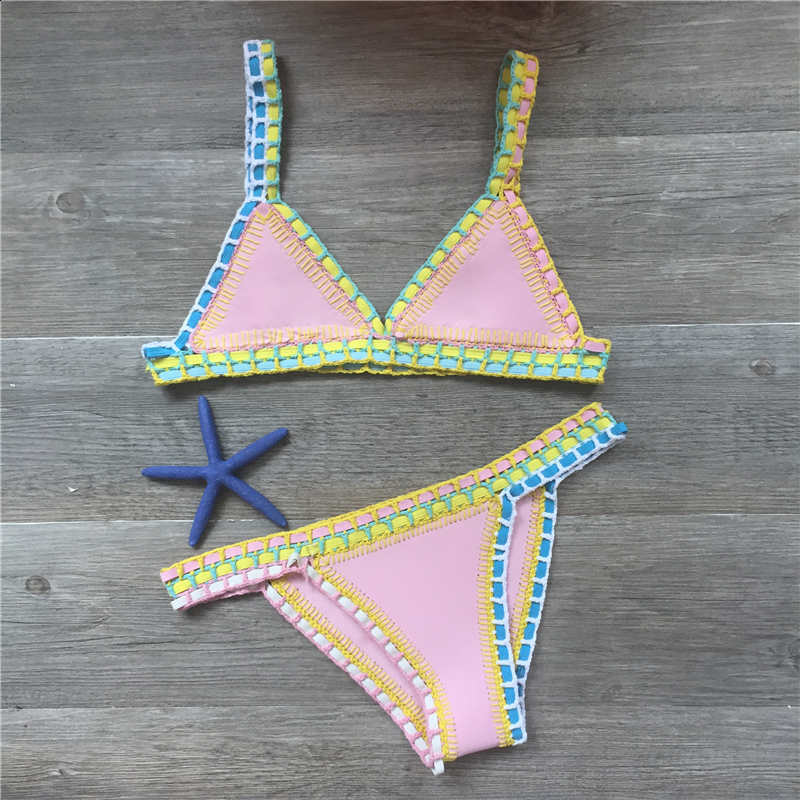 Pink Crochet Bikini Sexy Women Swimsuit Female Swimwear Micro Bikini Set Bandeau Swimming Suit Beachwear Brazilian Biquini 251201