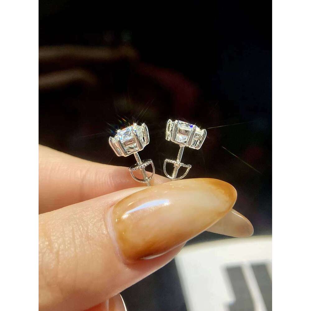 Fine Fashion Luxury Unisex 925 Sterling Silver 0.512 CT Moissanite Diamond Four Claw Screw Back Stud Earrings Stylish Trendy
