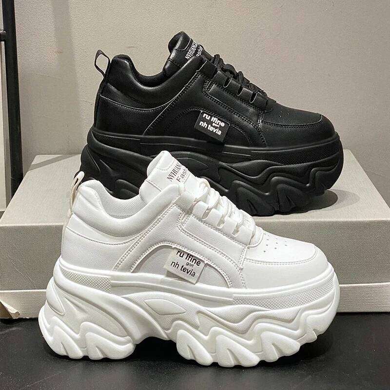 White Black Chunky Women Spring Autumn Thick Bottom Dad Shoes Woman Fashion PU Leather Platform Sneakers Ladies Tennis