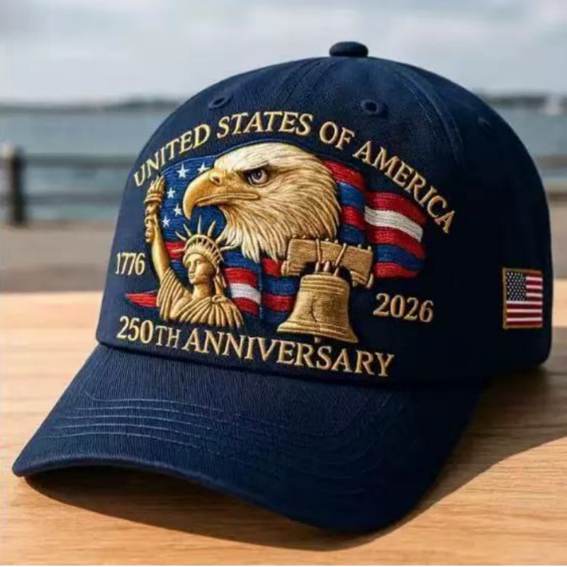 Wholesale 250th Anniversary Adjustable Washed Cotton Baseball Cap Vintage Tribute Printed Patriotic Trucker Hat for Men Women Commemorative style top hat