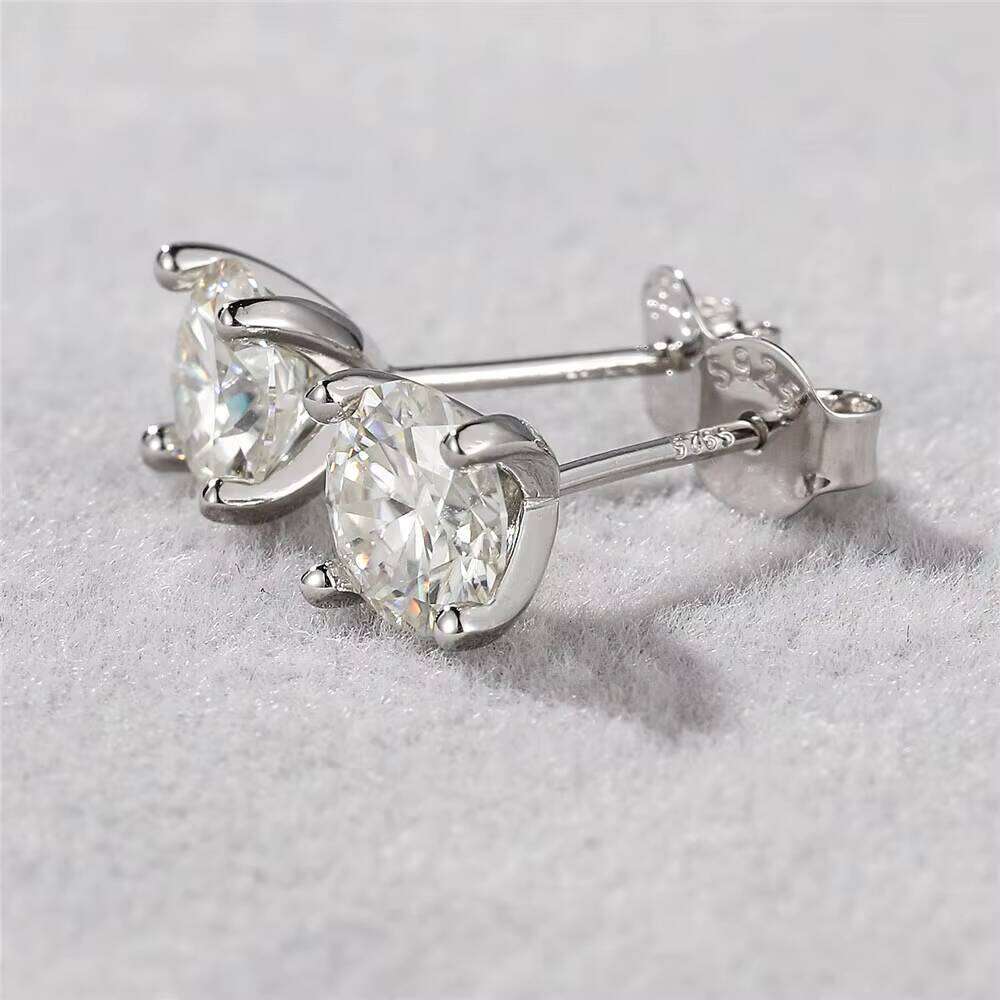 VVS Moissanite Earrings Wholesale Classic 4 Prong Round Cut 925 Sterling Silver Studs For Women Luxury Jewelry