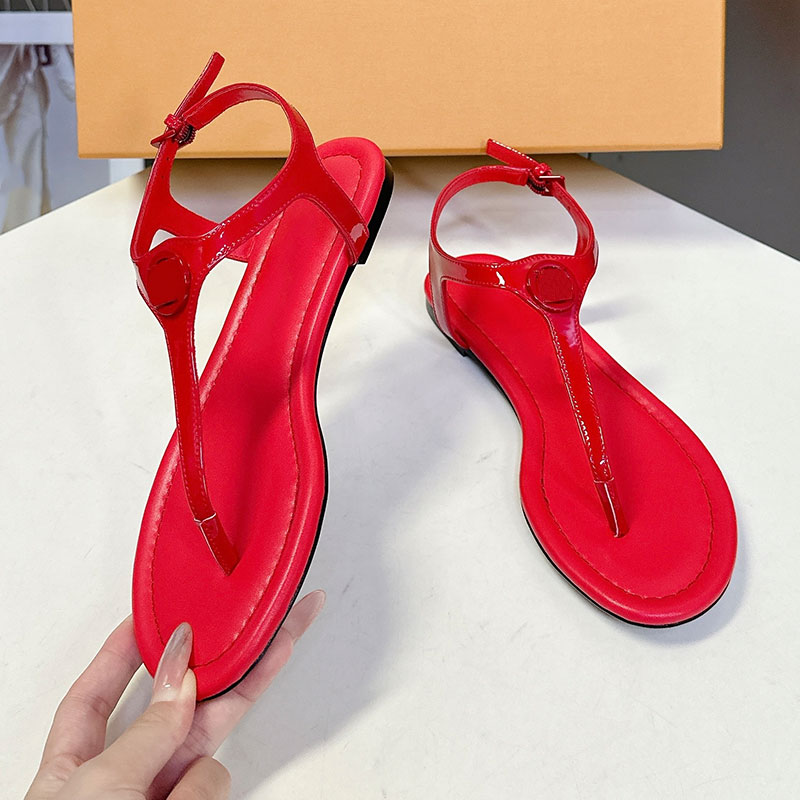 Designer women Sunkiss Sandal luxury brand womans sandals red Patent calf leather leather outsole anti slip rubber sole outdoor vacation Lady casual shoes