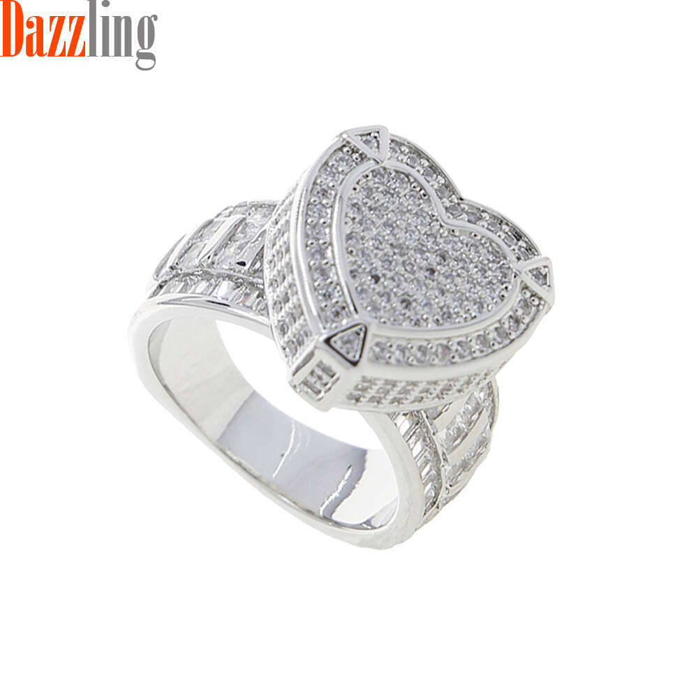 designer rings Zircon Personality Exaggerated Big Heart Inlaid Diamond Heart-Shaped Ring Unisex Trendy