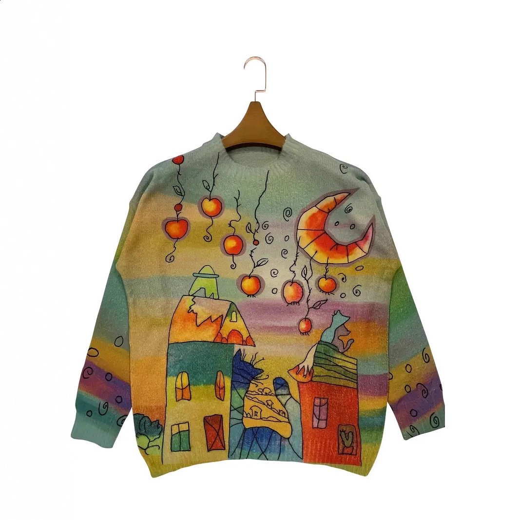 Autumn and Winter Heavy Embroidery 3D Flower Pullover Round Neck Loose Knitted Sweater for Women 240717