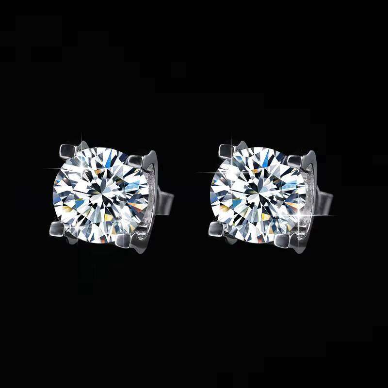 Wholesale Hip Hop Unisex S925 Silver Classic 1 Ct VVS D Color Moissanite Stud Earrings For Men And Women