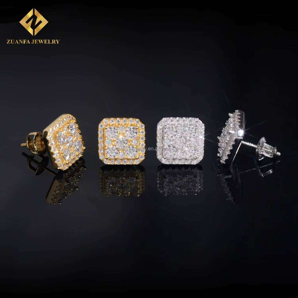 Drop Shipping From USA Warehouse Fashion 925 Sterling Silver VVS Moissanite Square Shape Hip Hop Stud Earring Jewelry