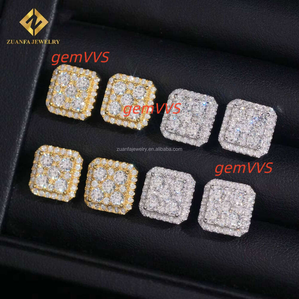 Drop Shipping From USA Warehouse Fashion 925 Sterling Silver VVS Moissanite Square Shape Hip Hop Stud Earring Jewelry