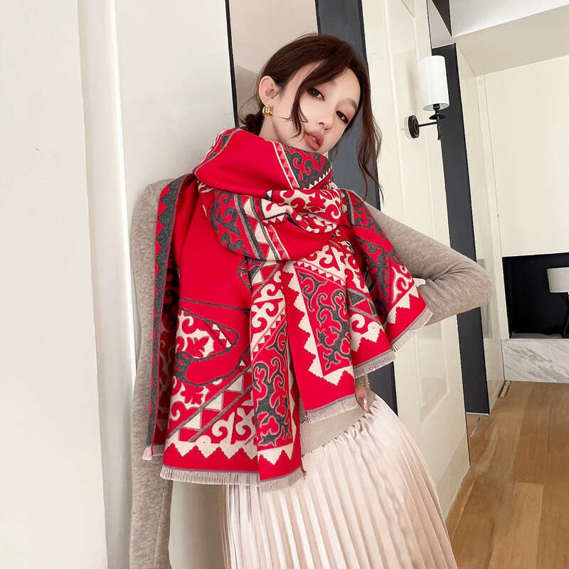 Autumn Winter Thickened Warm Scarf for Women Korean Version Imitation Cashmere Shawl Neck Warmer Dopamine Dual-use