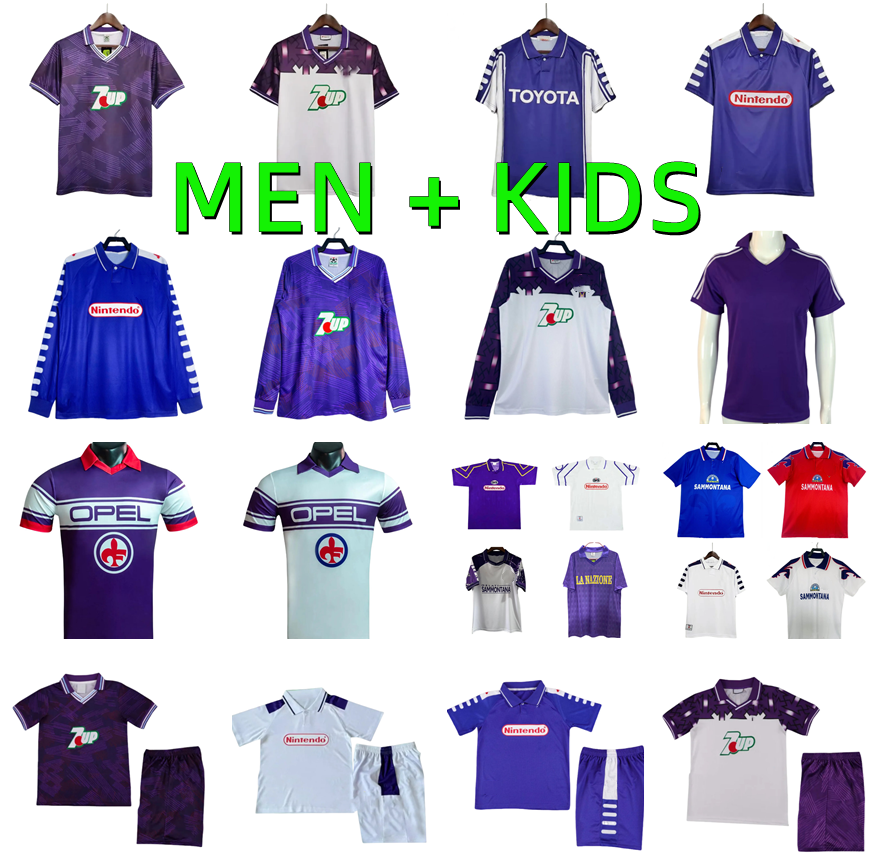 78 89 90 91 92 93 94 95 96 97 98 99 00 Fiorentinas Retro Soccer Jerseys 1998 1999 2000 EDMUNDO BATISTUTA RUI COSTA Football Shirt Camisas de Futebol long sleeve Men kids kit