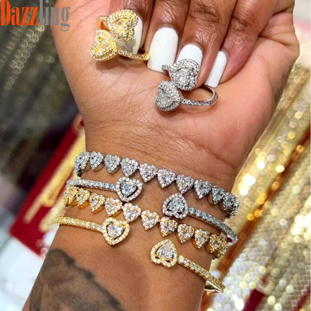 designer rings Simple Hip-Hop Thin Circle Double Heart Open Ins Style Women's Zirconia Fashion Personality Bracelet