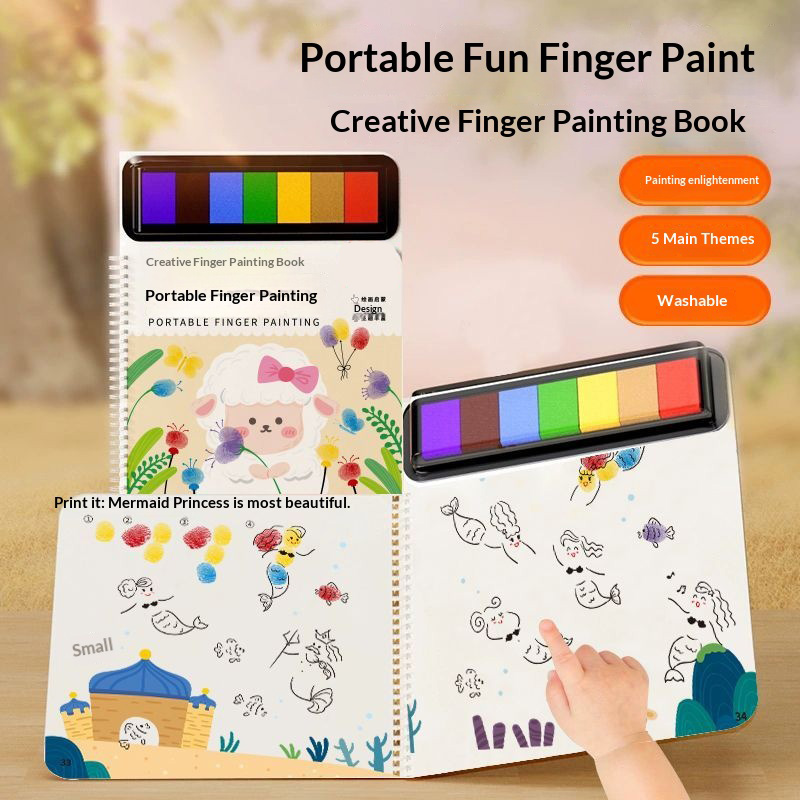 Portable Finger Paint Set with Finger Painting Book for Creative Doodling Fingerprint Paint for Toddlers and Kids, Suitable for Ages 3+ and Preschool
