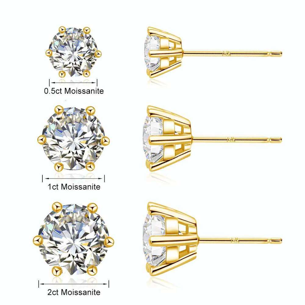 Quality Jewelry Woman Luxury New Year Gift Classic 6 Prong Design 1Ct 2Ct Moissanite Diamond Hollow 14K Gold Stud Earrings