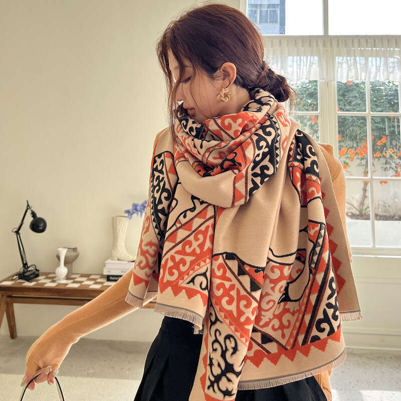 Autumn Winter Thickened Warm Scarf for Women Korean Version Imitation Cashmere Shawl Neck Warmer Dopamine Dual-use