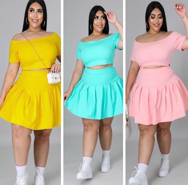 Designer Womens Two Piece Dress Pleated Skirt Set Leisure Plus Size XL-5XL Women Clothing Summer Sports Outfits