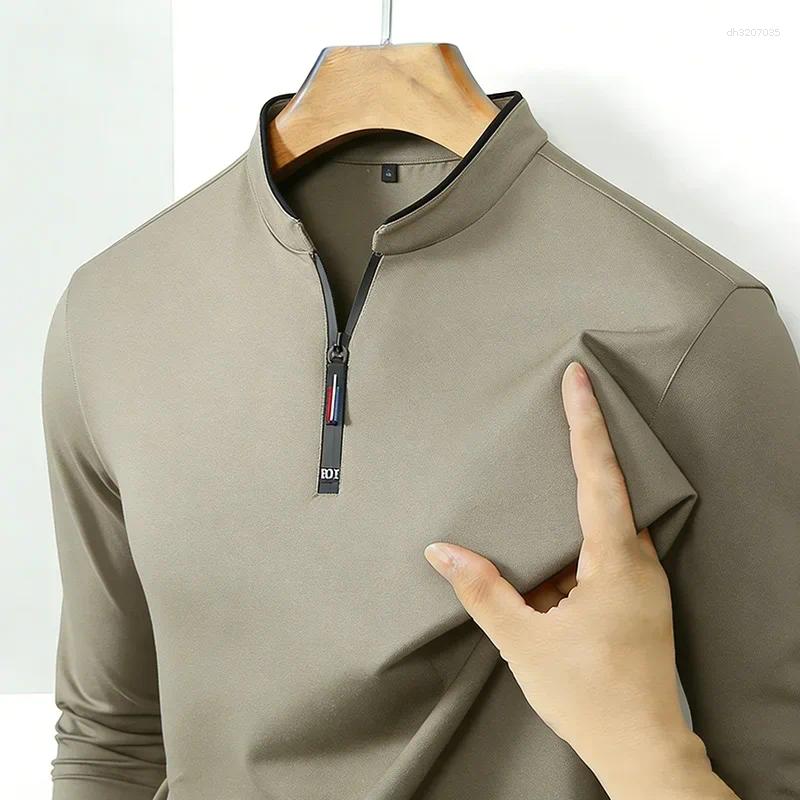 Men's Polos High-Quality Half-Zip T-Shirt Wrinkle-Resistant Long Sleeve Casual Business Top