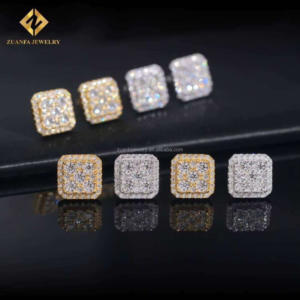 Drop Shipping From USA Warehouse Fashion 925 Sterling Silver VVS Moissanite Square Shape Hip Hop Stud Earring Jewelry