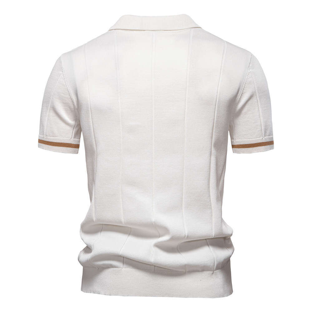 2026 Spring Summer New Casual Wool Turn-down Collar Knitted Polo Shirt Short Sleeve Men's T-shirt