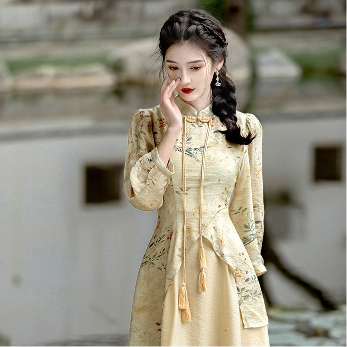 Designer's Chinese Improved Cheongsam Children's Dress Spring And Autumn Winter 2026 New Style Temperament Long Sleeved Mid Length Skirt