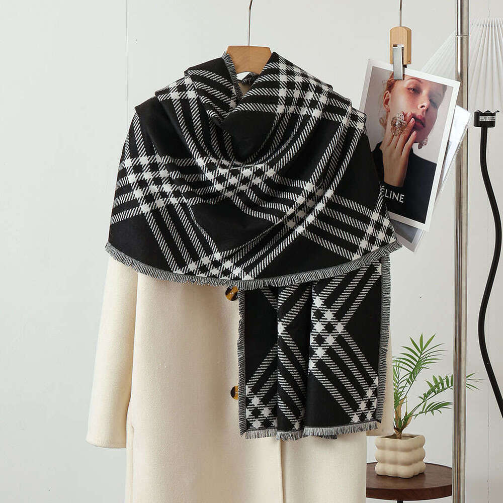 Double-Sided Plaid Korean Style Atmosphere Warm Thickened Scarf for Women Autumn Winter Versatile Four-Sided Faux Cashmere