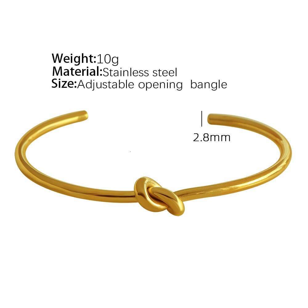Stainless Steel Knotted C-Shaped Bracelet 18K Gold-Plated Open-Ended Minimalist Double-Layer Women's Bracelet Jewelry