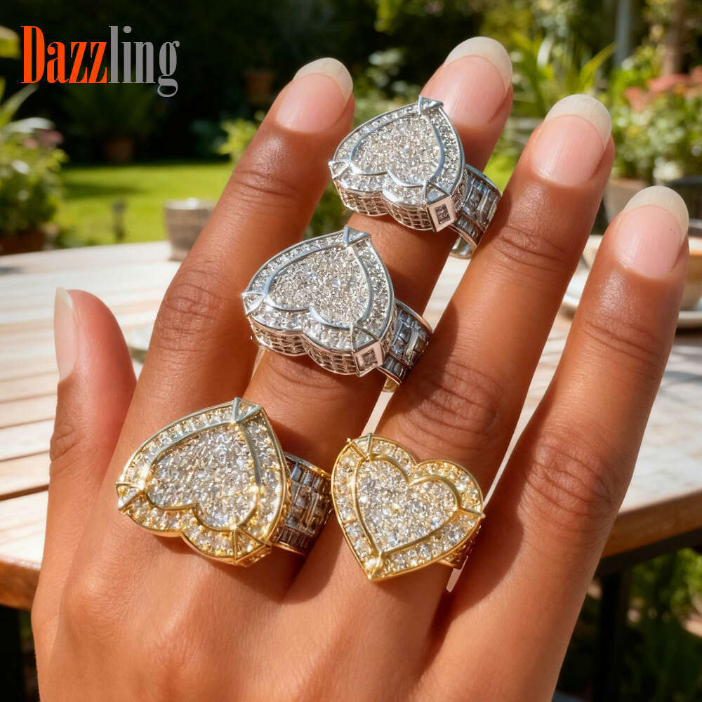 designer rings Zircon Personality Exaggerated Big Heart Inlaid Diamond Heart-Shaped Ring Unisex Trendy