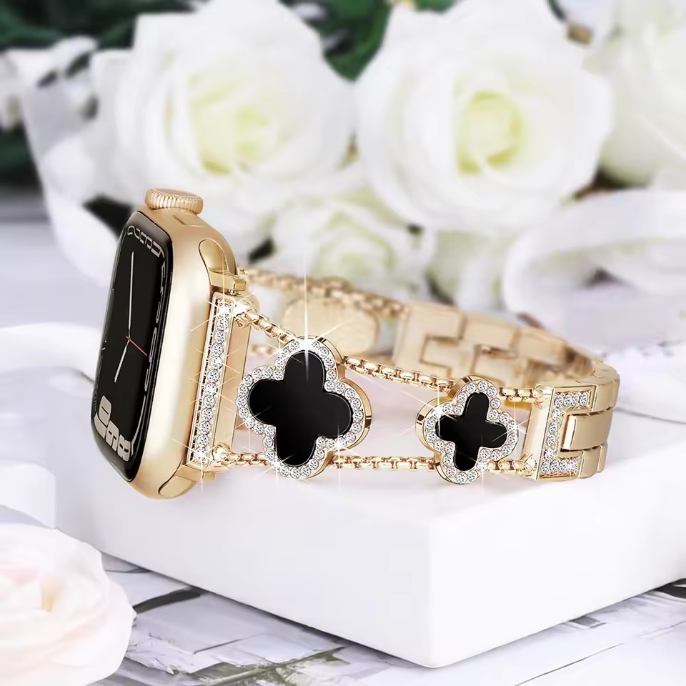 Fashion Shiny Diamond Four-leaf Clover Stainless Steel band for apple watch 11 10 46mm series Ultra 49mm 2 42mm 38mm Lady strap iwatch 9 8 7 6 SE 5 4 40mm 44mm 41mm 45mm