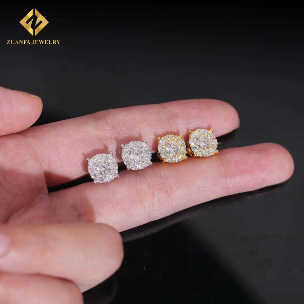Bulk Stock In USA Warehouse Hot Selling GRA Certificates Screw Back 925 Silver VVS Moissanite Diamond Hip Hop Stud Earrings
