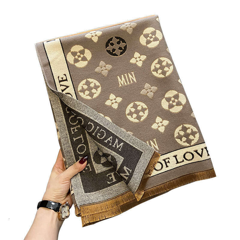 Autumn Winter Korean Version Printed Imitation Cashmere Scarf for Women, Dual-use Air Conditioning Shawl, New Double-sided Thickened Neck Warmer