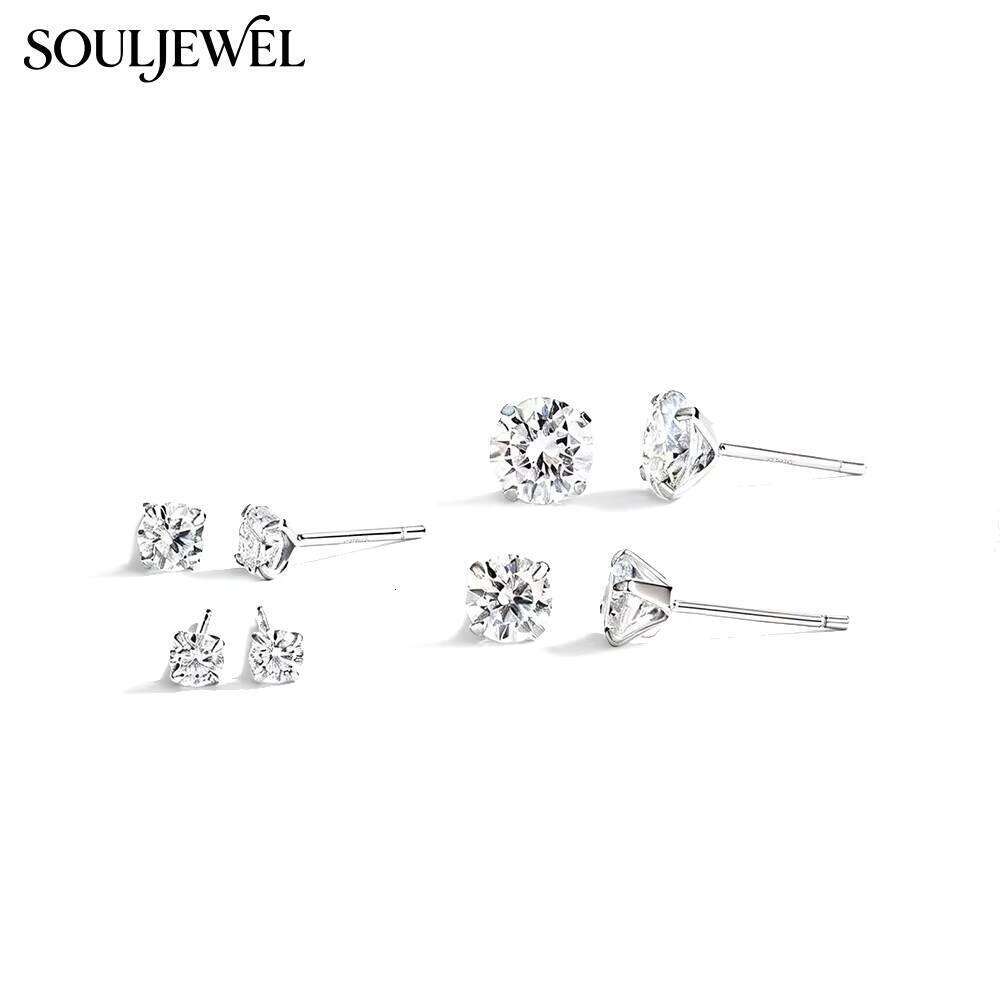 Classic Four Prong Claw Set Moissanite Stud Earrings 925 Sterling Silver Rhodium Plated Brilliant Cut Hypoallergenic Unisex