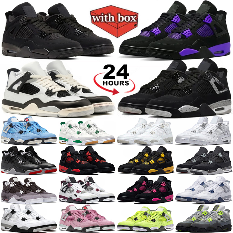 With box designer shoes 4s basketball shoes for men women Black Cats Thunder White Blue Cool Grey Cherry Flu Game mens womens outdoors sports sneakers size eur36-47.5