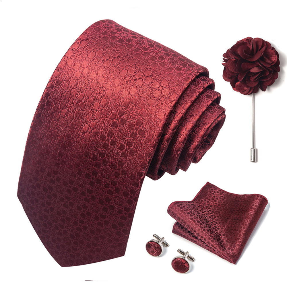 Brown Paisley Mens Tie Pocket Square Cufflinks and Boutonniere Set Business Formal Accessories 251104