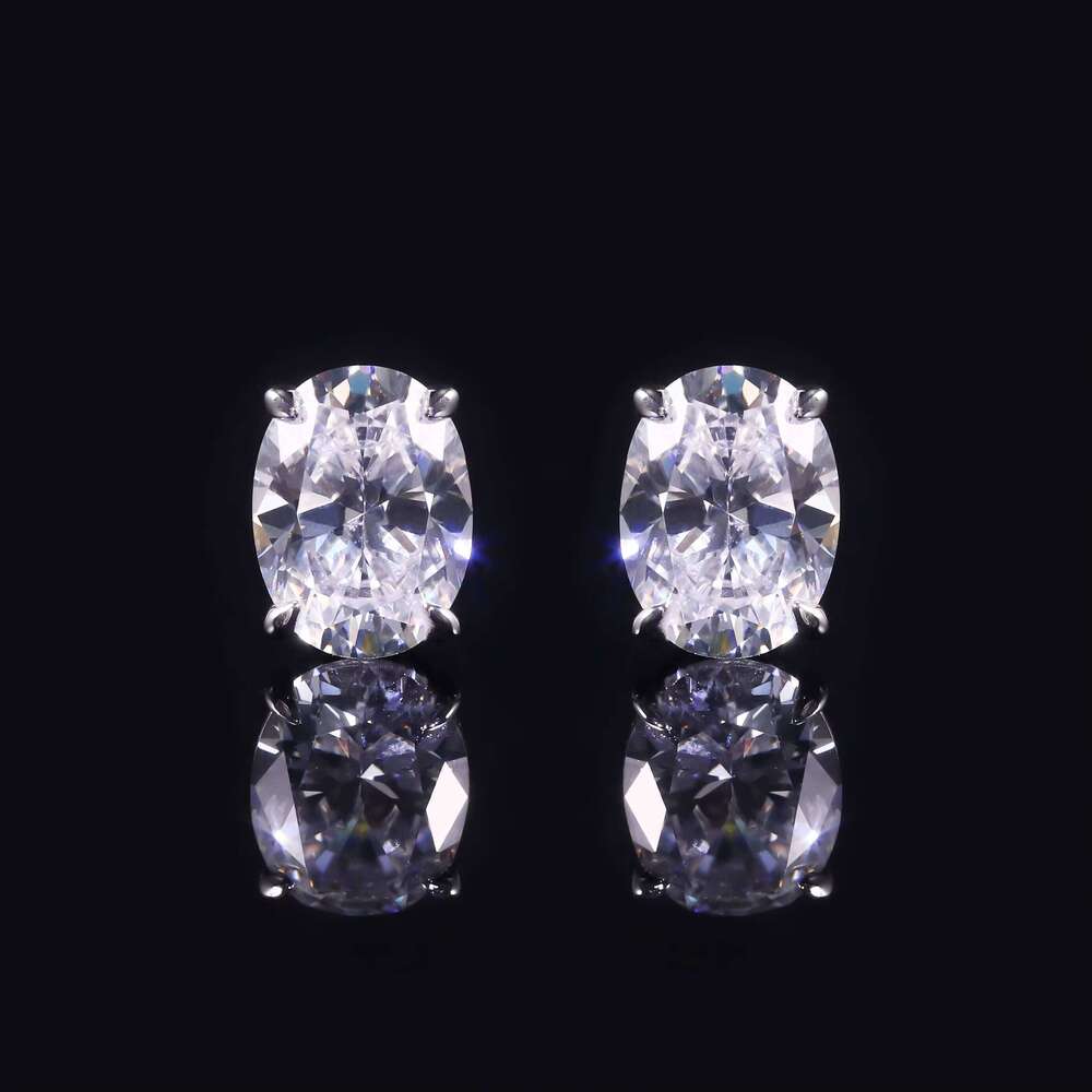 Abiding Hot Selling White Gold 375 10K 14K VVS Gra 1Ctw 2Ctw 3Ctw 5Ctw Per Pair Oval Moissanite Stud Earrings For Men & Women