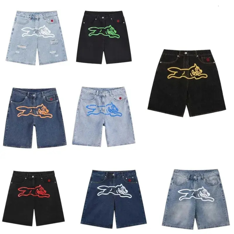 Retro jean shorts flying dog mens short designer harajuku baggy jeans streetly washed trousers solid color soft casual denim shorts fashionable dh036